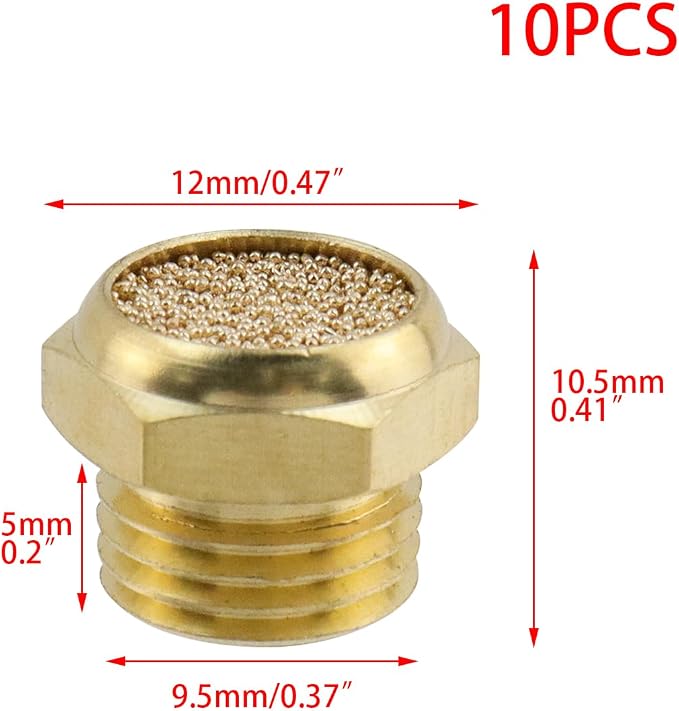 Wealrit 10 PCS Pneumatic Exhaust Mufflers, 1/8" Male Thread Hex Copper Air - Image 2