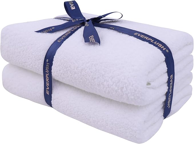 Everplush Oversized Bath Towels Sheet– 2 Pieces, Super Soft & Highly Absorbent, Quick-Drying, Generously Sized & Thick. Perfect for Bathroom, Pool, Swimming Use. (White, 35" x 66" 2PK)