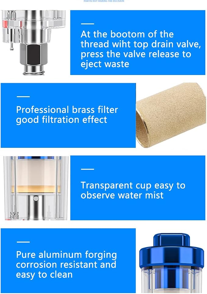 3 Pcs Water Oil Separator Mini in-Line Air Filter, 1/4 Inch NPT Inlet and - Image 5