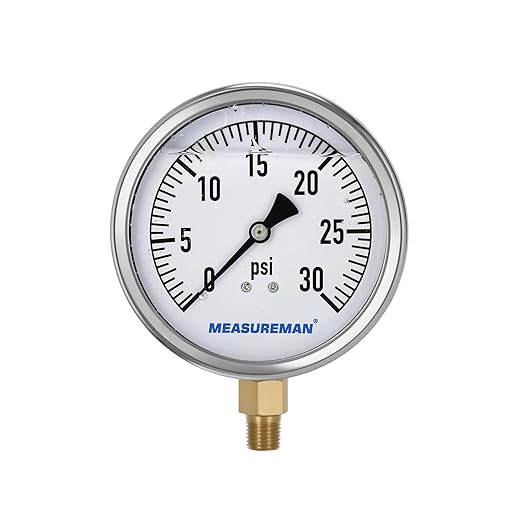 MEASUREMAN Glycerin Filled Plumbing Pressure Gauge 0-30psi Stainless Steel Case by MEASUREMAN