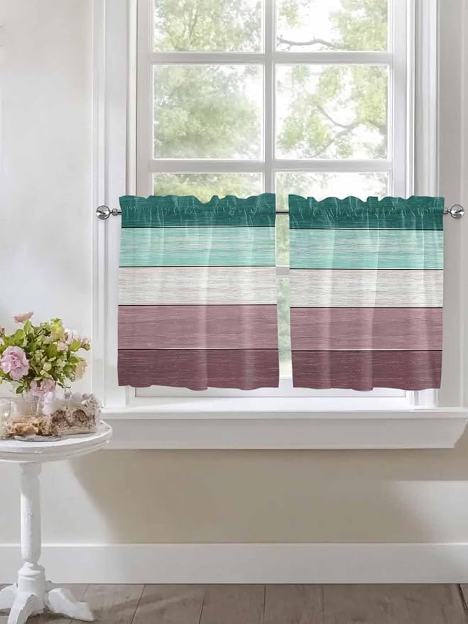 Retro Farm Woodcuts Texture Window Valance Curtains, 2 Panel - Image 3