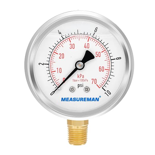 MEASUREMAN 2-1/2" dial, Glycerin Filled, Stainless Steel case, Brass Inside by MEASUREMAN