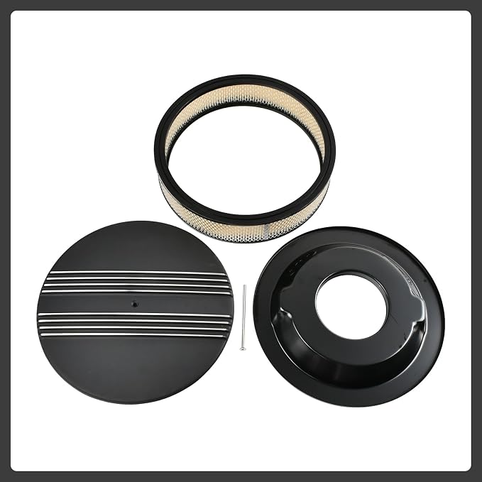 14 x 3 Inch Round Black Air Cleaner Kit Half Finned Drop Base Compatible - Image 2