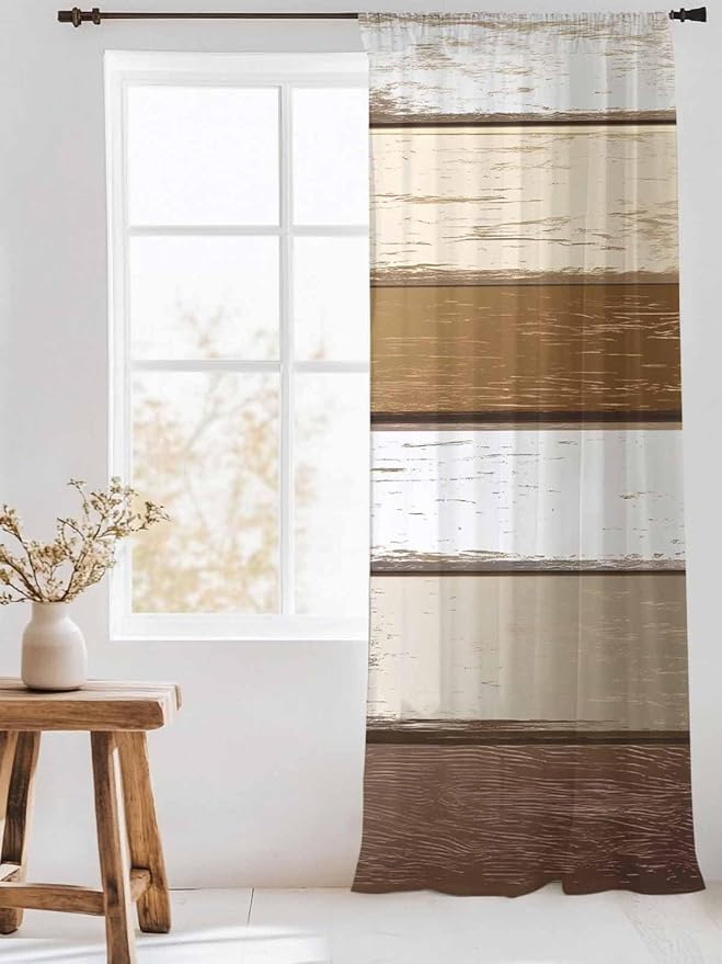 Sheer Curtains 84 Inches Long, Vintage Geometric Brown Semi Sheer Curtains - Image 3