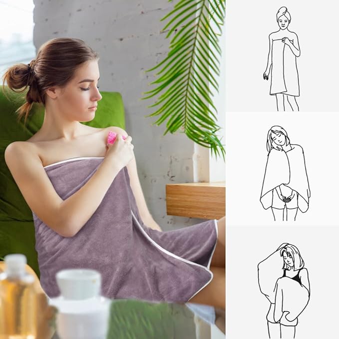 KinHwa Microfiber Bath Towel Large Bathroom Towel Absorbent Shower Towels Soft Bath Towels Large Size for Women Men Ideal for Spa, Swimming, (2, Purple, 30x60 inch)