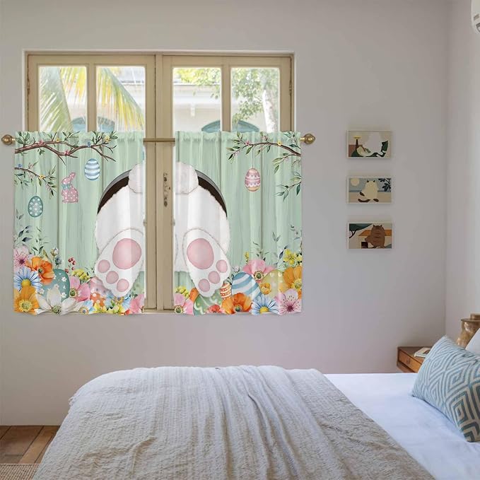 Easter Kitchen Curtains 45 Inch Long 2 Panel Set, Rod Pocket Window Treatment - Image 4