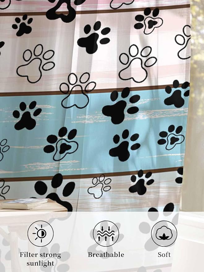Sheer Curtains 72 Inches Long, Farmhouse Beige Wood Privacy Voile Drapes - Image 6