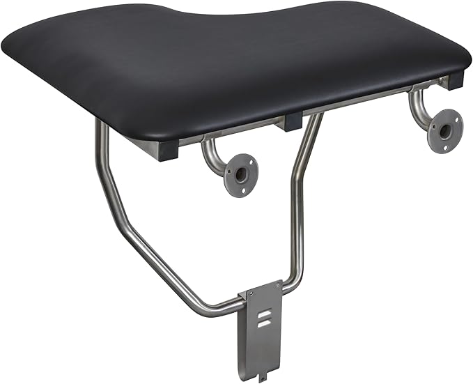 26" x 22.5" Black Padded Cushion Wall Mount Folding Left-Handed Transfer Bench Shower Seat, ADA Compliant