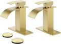 Bathroom Faucets Brushed Gold Waterfall Bathroom Sink Faucet Modern Single Handle Bathroom Faucet for 1 or 3 Hole Mxier Tap Washbasin Faucet with Deck, Pop-up Drain and Supply Hoses 2 Pack