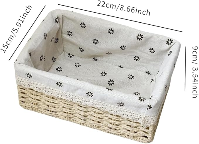 4-Pack Handmade Beige Woven Paper Rope Storage Baskets with Inner Handles & Removable Liners, Rectangular Organizers for Drawers, Shelves & Closets, Decorative Small Storage Bins