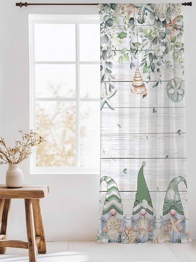 Sheer Curtains 96 Inches Long, Coastal Eucalyptus Leaf Semi Sheer Curtains - Image 3