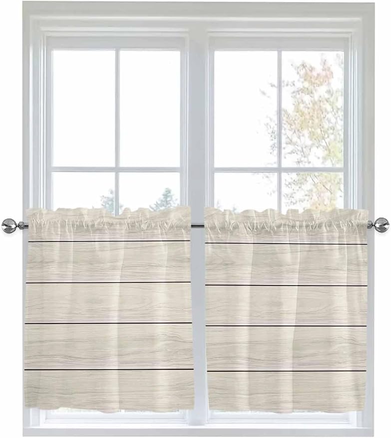 Vintage Country Wooden Board Window Valance Curtains, Gradient Wood Grain Line - Image 9