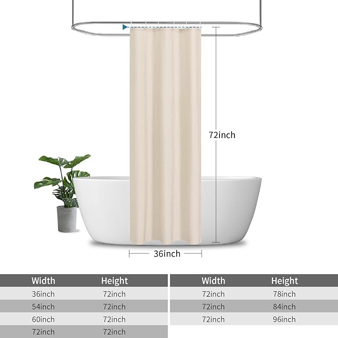 2-in-1 stall Fabric Shower Curtain or Liner,Breathable TPU & Washable,36Wx72H Narrow Linen Textured Bathroom Shower Curtain Set with 6 Plastic Hooks,Modern,36"x72" Cream