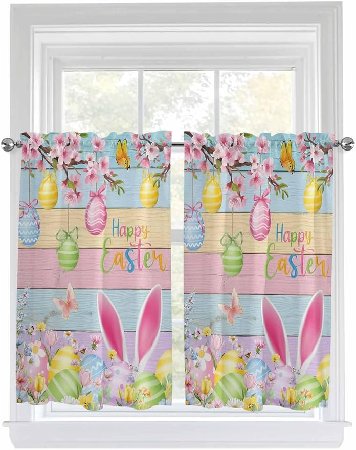 Colorful Easter Tier Curtains 45 Inches Long, Spring Watercolor Bunny Egg by Unknown