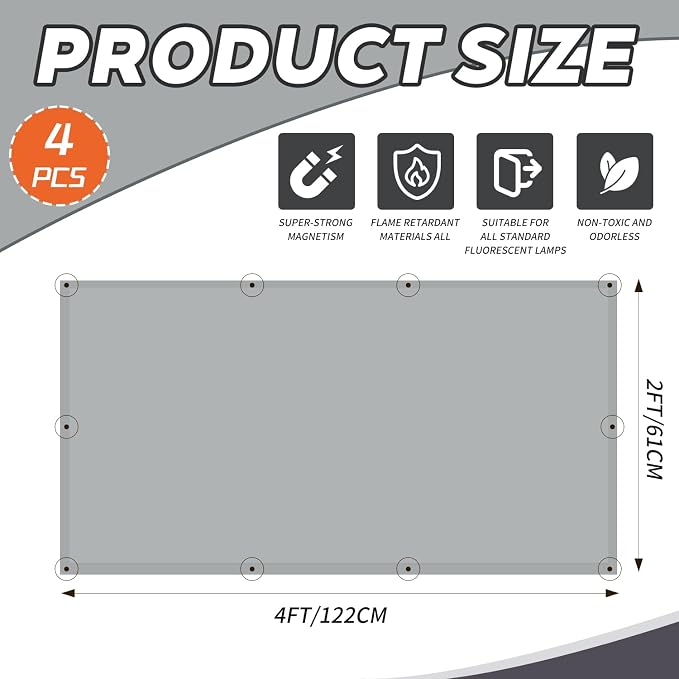 4 Pcs Fluorescent Light Covers for Ceiling Lights, 2x4 Feet Magnetic Cover for - Image 2