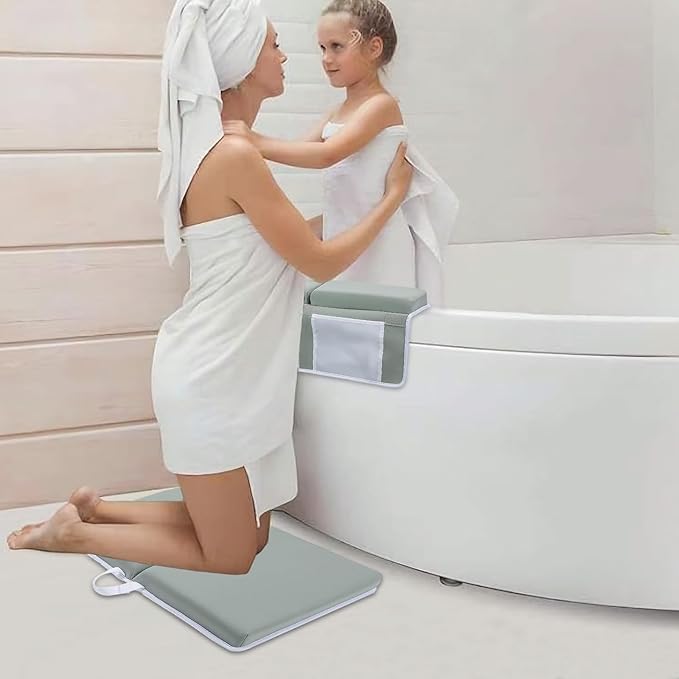 Upgrade Bath Kneeler and Elbow Rest Pad Set - Bath Support for Knees and Elbows - Bath Kneeler Pad with Memory Foam and Bath Organizer - Ideal Bath Kneeling Pad for Bathing
