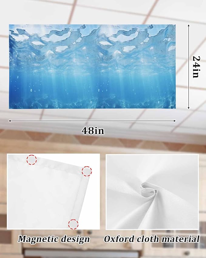 Summer 4 Pcs Fluorescent Light Covers, Ocean Blue Sea Waves Underwater Magnetic - Image 7