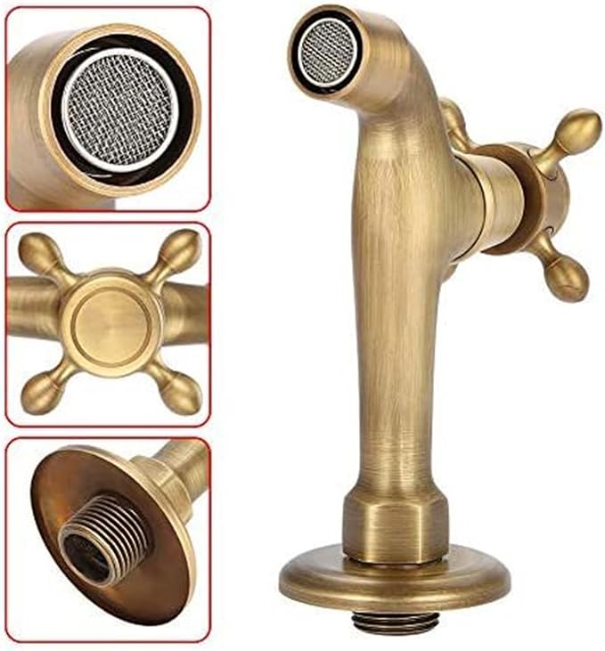 European Style Vintage Wall Mounted Faucet, Solid Brass, G1/2", Single Cold Water Tap for Kitchen Sink, Mop Pool, Antique Brass Finish