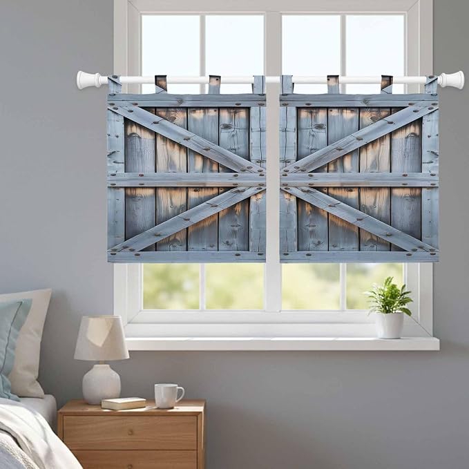 Farmhouse Wood Grain Kitchen Curtains 36 Inch Length, Small Window Curtains Tab - Image 9