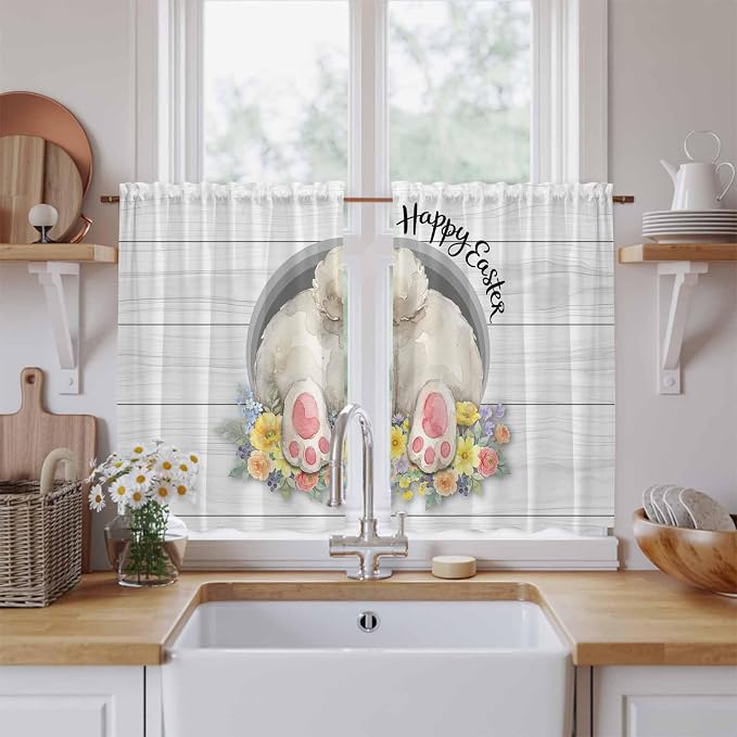 Easter Bunny Kitchen Curtains 45 Inch Long 2 Panel Set, Rod Pocket Window by Unknown