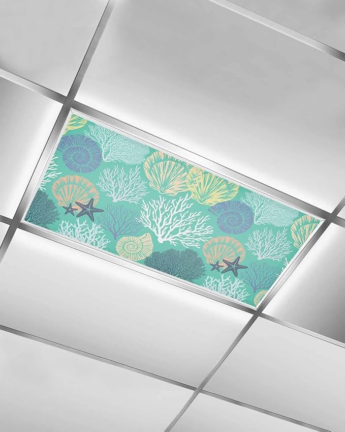 Fluorescent Light Covers for Ceiling Lights Nautical Coastal Ocean Coral by Home+L6