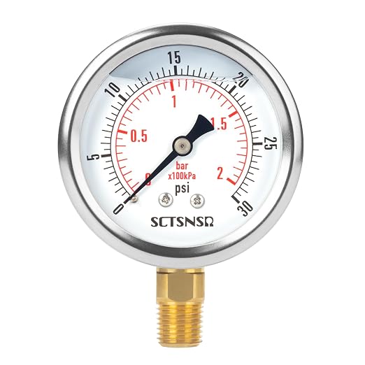 2-1/2" Dial Size, 0-30 Psi Low Pressure Gauge, Glycerin Liquid Filled, 1/4" NPT by SCTSNSR