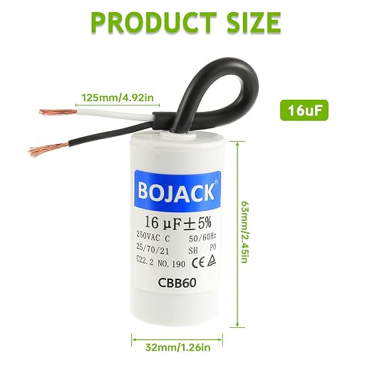 BOJACK Run Capacitor 16 uF 250V AC 16 MFD CBB60 2 Wire 50/60Hz Cylinder Motor - Image 2
