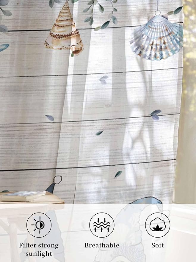 Sheer Curtains 96 Inches Long, Coastal Eucalyptus Leaf Semi Sheer Curtains - Image 6