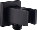 Wall Supply Elbow with Hand Shower Holder, Keymark Brass Square 1/2″Shower Hose Connector, Wall Mount Drop Ell Union Water Outlet, Black