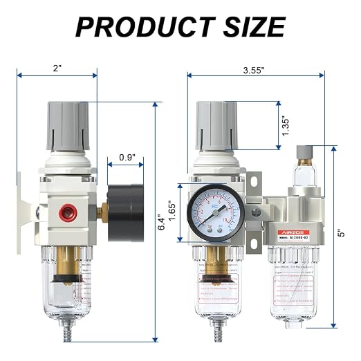 AIRZOE 1/4" NPT Compressed Air Filter Regulator Lubricator Combo, Air - Image 2