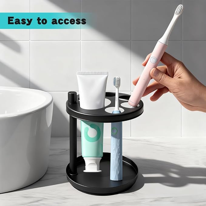 Stainless Steel Toothbrush Holder for Bathroom, Ventilated Organizer Stand with Separate Slots for Electric Toothbrushes, Toothpaste, Razors & Comb