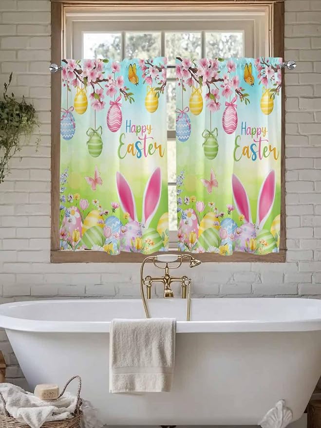 Easter Kitchen Curtains 54 Inches length, Spring Bunny Colorful Rabbit Eggs - Image 7