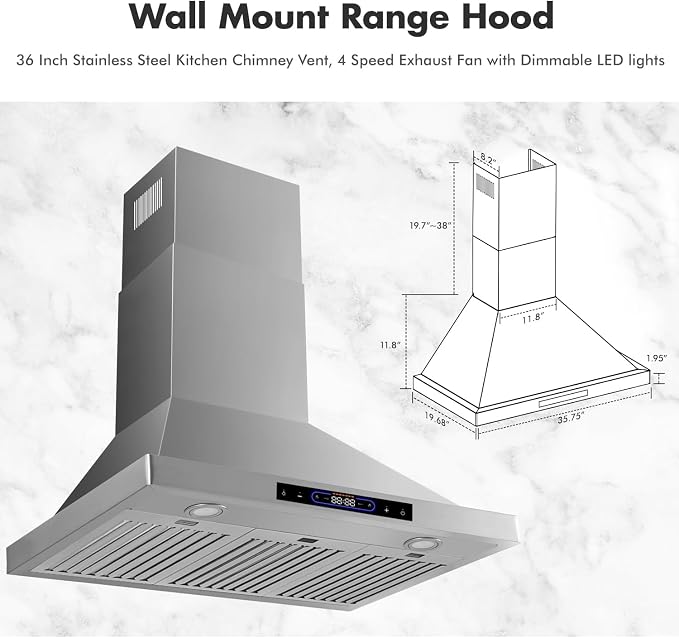 36 inch Wall Mount Range Hood Convertible Vent - Image 3