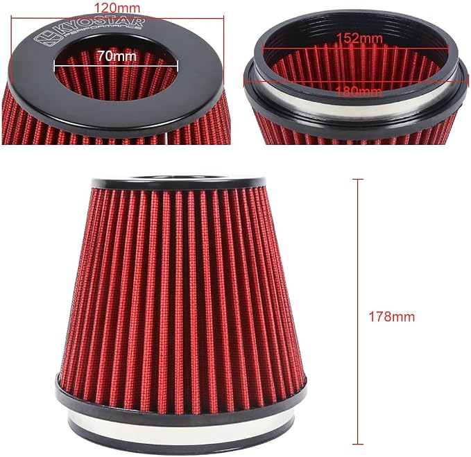 Universal 6" 152mm igh-Flow Air Filter, Reusable Cone Cold Air Intake, High - Image 2