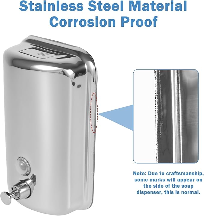 4 Pack 1000ml Commercial Soap Dispenser Wall Mount, Stainless Steel Hand Soap Dispenser for Bathrooms, Refillable Hand Sanitizer Dispenser for Home, Hotels, Restaurants, Hospitals (Silver)