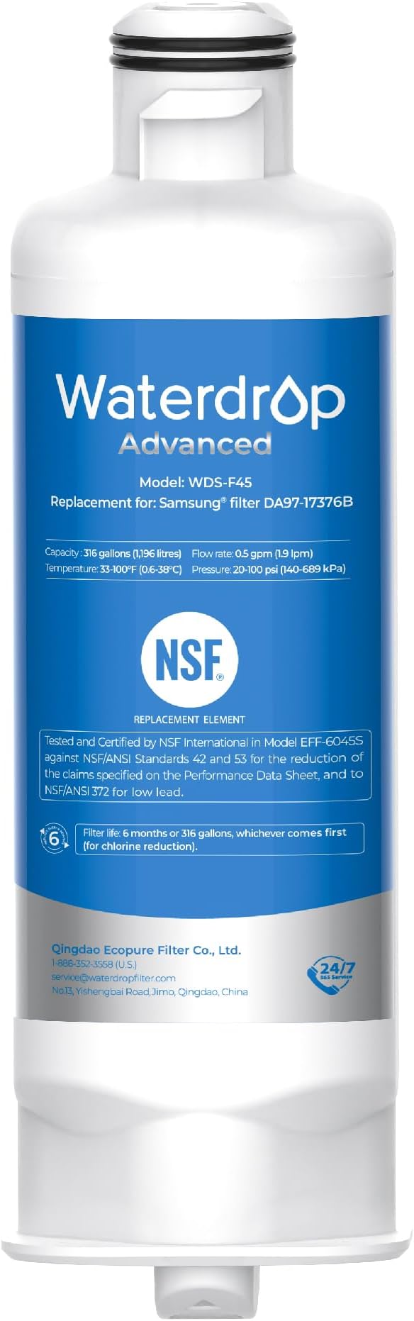 Waterdrop WDS-F45 Refrigerator Water Filter Replacement by Waterdrop