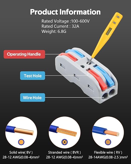 ALITOVE 2 Wire Connectors Push-in 25pcs Lever Nuts Quick Connect Wire Splice - Image 3