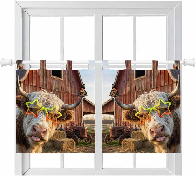 Farm Yaks Kitchen Curtains 24 Inch Length, Small Window Curtains Tab Top by Unknown