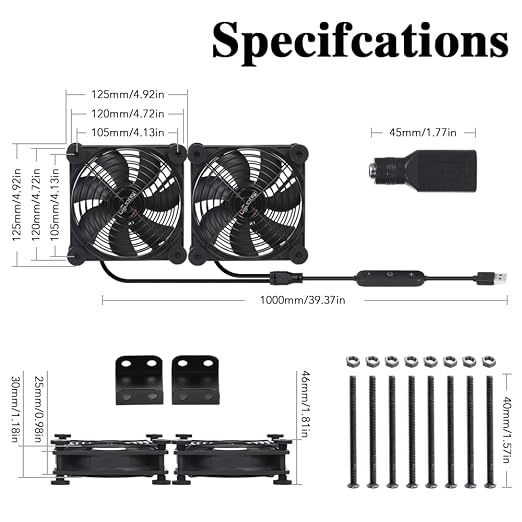 Dual 120mm Fan with 10 Speed USB 5V DC 12V IPX5 Waterproof Cooling Fan - Image 3