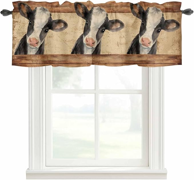 Farmhouse Cow Curtain Valances for Windows, Kitchen Valance Window Treatment by Unknown