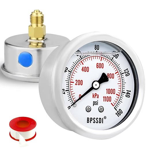 0-160 Psi Glycerin Liquid Filled Low Pressure Gauge, 2.5" Dial Size, 1/4" G by BPSSDI