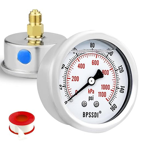 0-160 Psi Glycerin Liquid Filled Low Pressure Gauge, 2.5" Dial Size, 1/4" G by BPSSDI