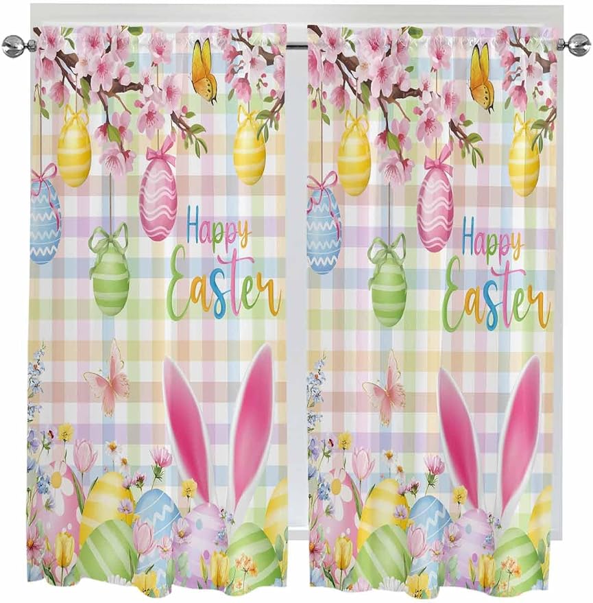 Happy Easter Bedroom Curtains 63 Inches length, Spring Bunny Colorful Eggs by Unknown