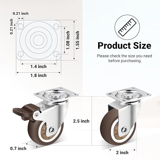 Nefish 2 Inch Casters Wheels 12 Pack, TPR Rubber Casters Wheels - Image 2