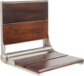 Folding Shower Seat Wall Mounted with Back | 500 lbs Maximum Load Capacity | ADA Compliant Safety Assist Teak Shower Seat for Seniors, Handicapped, and Children | 304 Stainless Steel Frame | 18” x 16”