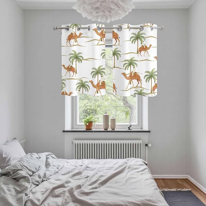 2 Panel Kitchen Cafe Curtains, Desert Camels Sunlight Filtering Nature Air - Image 5