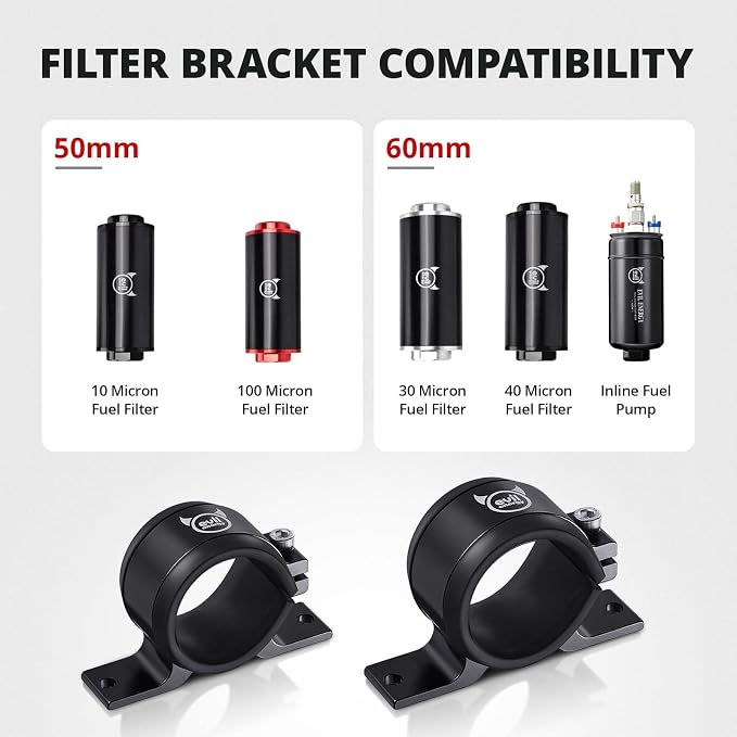 EVIL ENERGY 50mm Fuel Filter Mounting Bracket, Fuel Pump Clamp Holder Black - Image 2