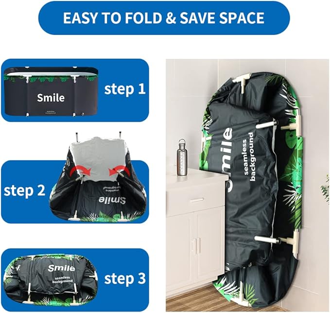 ptlsy Portable Bathtub for Adult Foldable Japanese Soaking Bath Tub for Personal Hot Cold Ice Spa at Home Large Freestanding Tub with Cover Mental Support (Green Large)