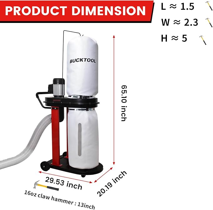 BUCKTOOL 1.2 HP Auto Start 750CFM Dust Collector - Image 5