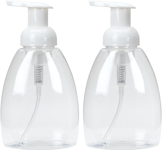 Ginger Lily Farms Foaming Soap Dispenser, Refillable Plastic Pump Bottles for Liquid Hand Soap, 12 oz. Clear Bottle with White Pump, 2-Pack